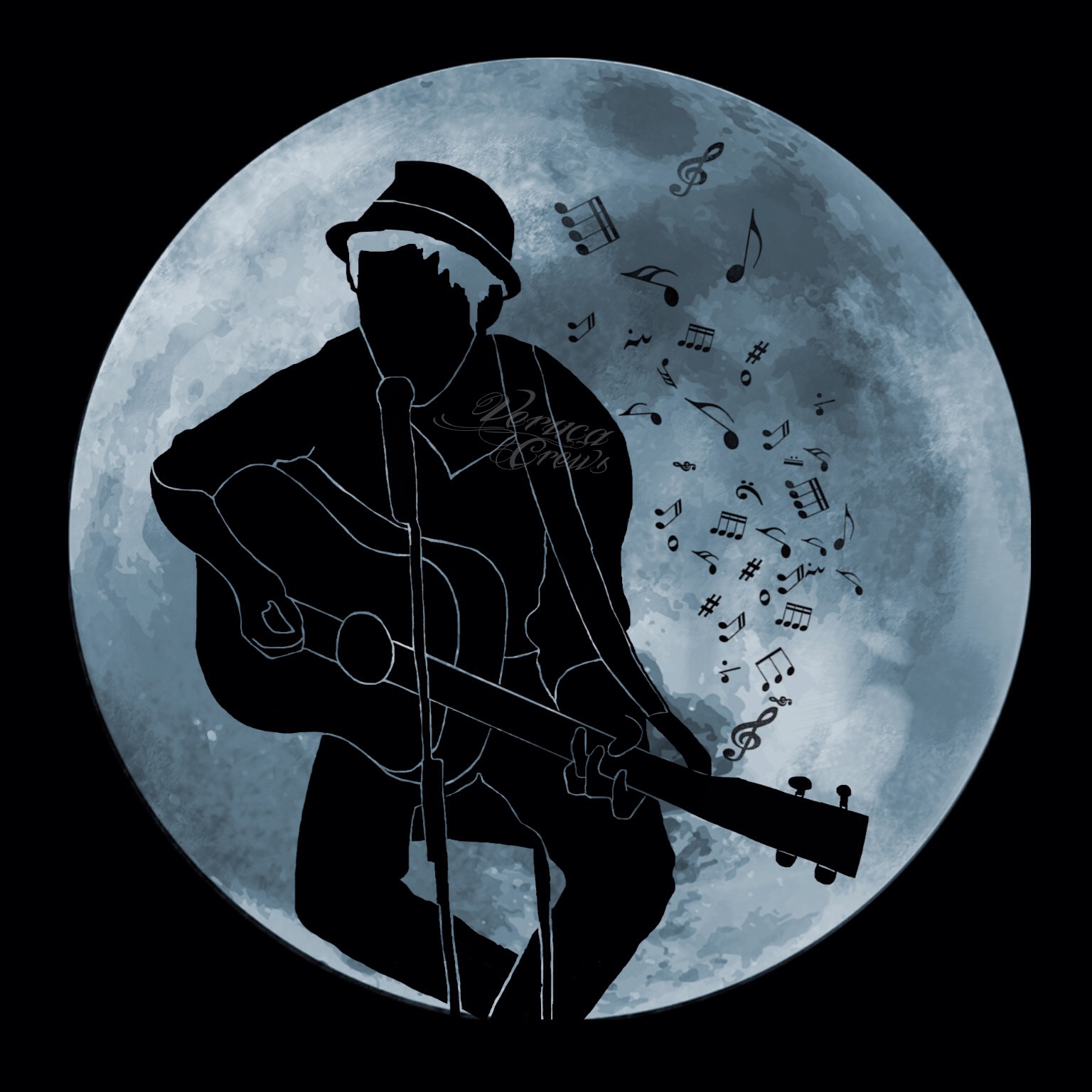 art outline moon drawing music guitar ryaneggold...